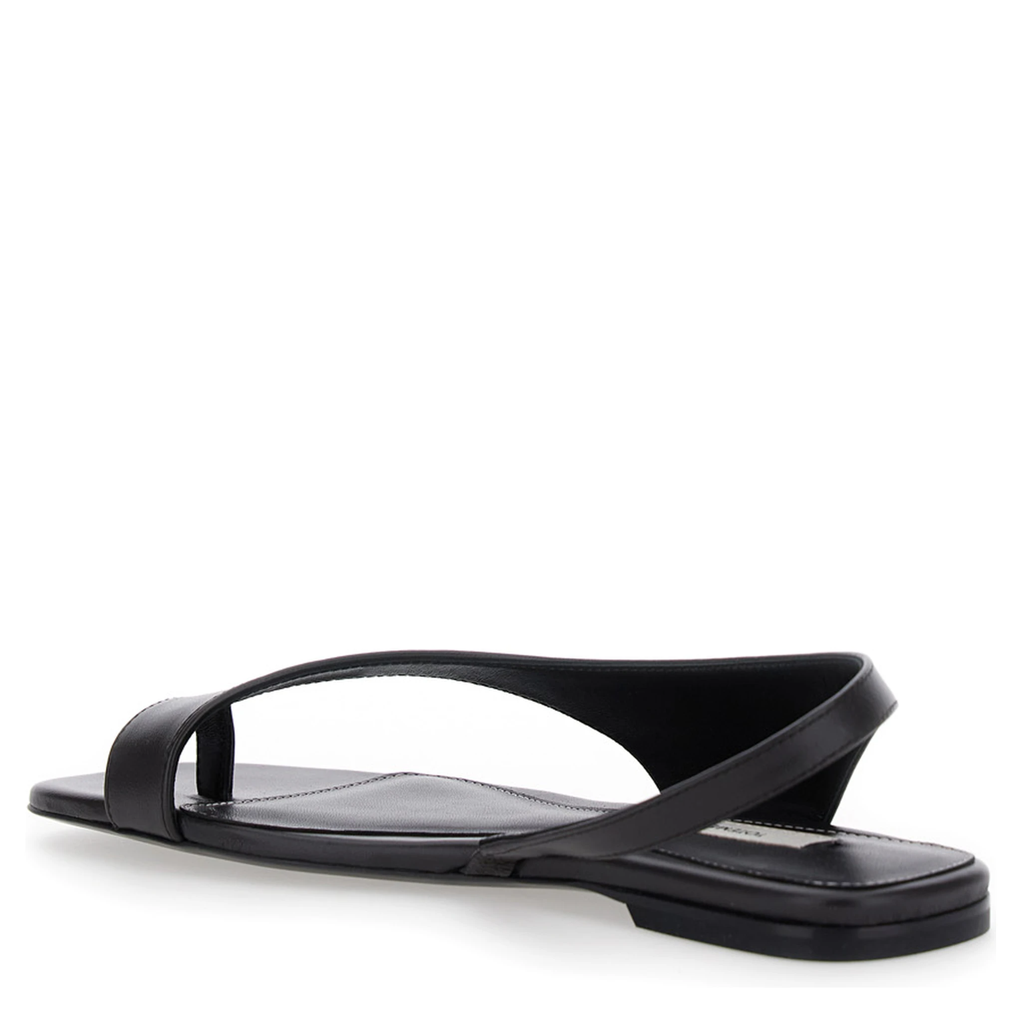 Black Sandals with Thong Design and Elastic Strap in Leather Woman