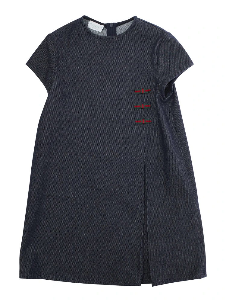 Blue Round Neck Dress with Web Details in Cotton Girl