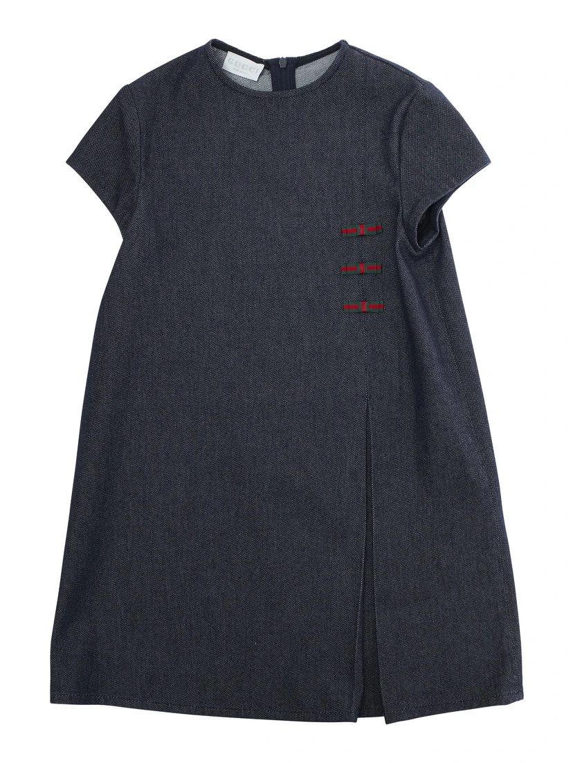 Blue Round Neck Dress with Web Details in Cotton Girl