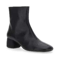Black Ankle Boots with Low Block Heel and Side Zip Closure in Leather Woman