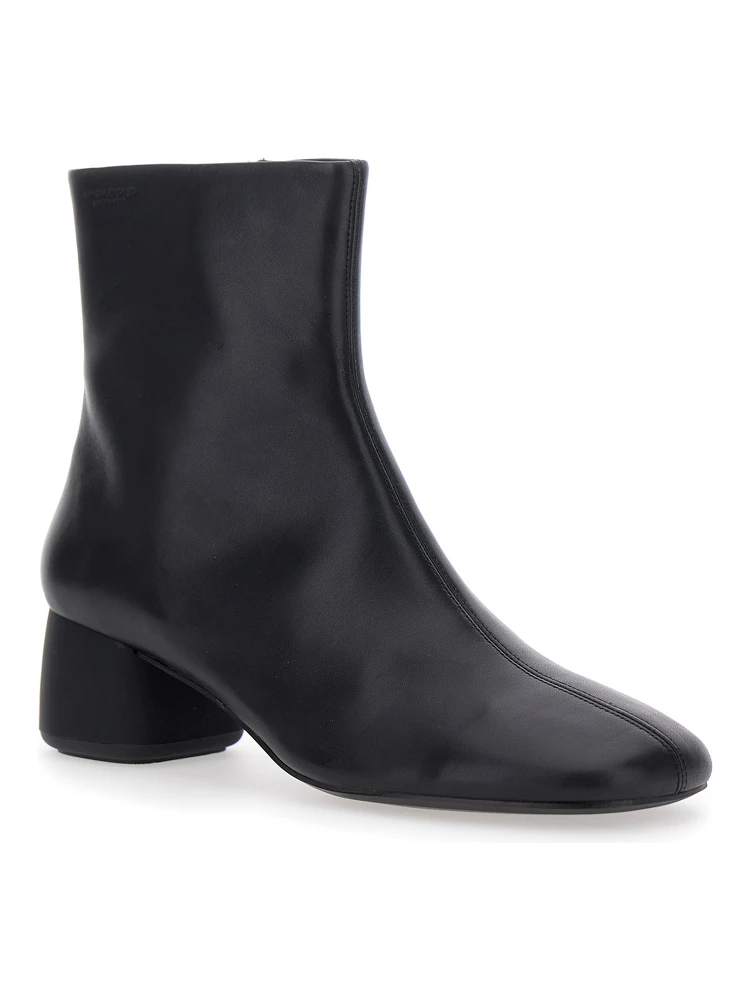 Black Ankle Boots with Low Block Heel and Side Zip Closure in Leather Woman alternative