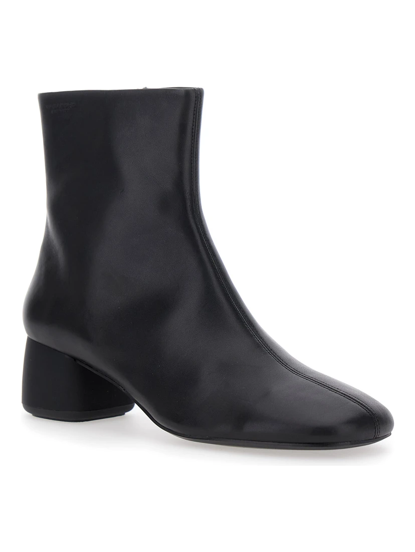 Black Ankle Boots with Low Block Heel and Side Zip Closure in Leather Woman