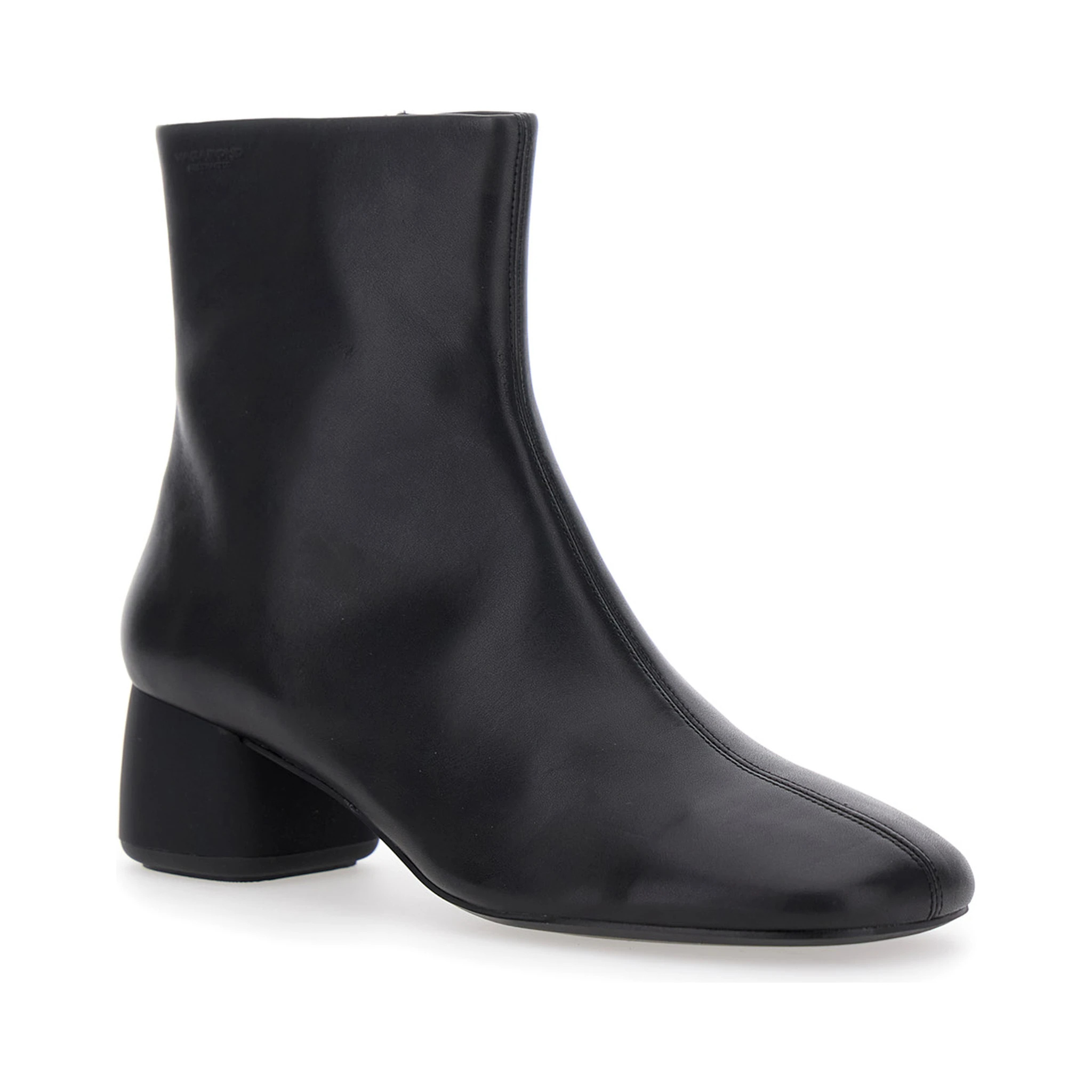 Black Ankle Boots with Low Block Heel and Side Zip Closure in Leather Woman