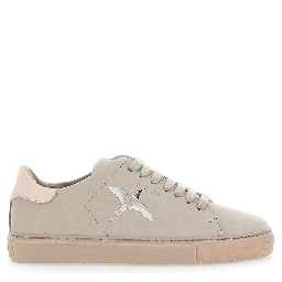 Clean 90 Grey Low Top Sneakers with Logo Embroidery on the Side in Leather Woman