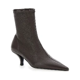 Brown Ankle Boots with Pointed Toe  in Leather Woman