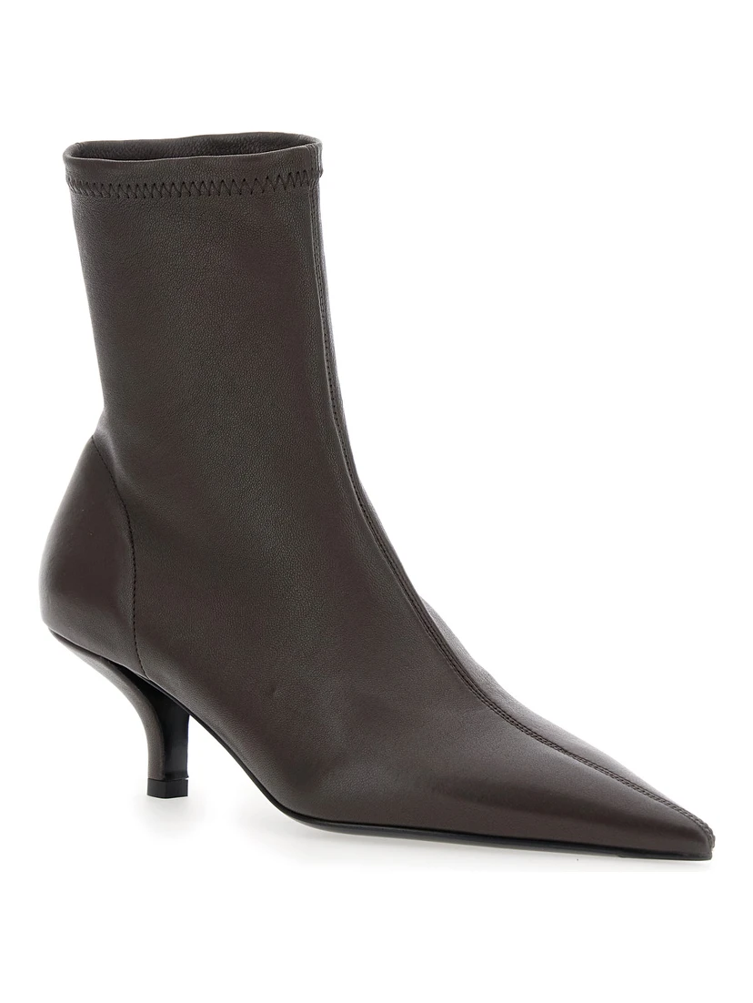 Brown Ankle Boots with Pointed Toe  in Leather Woman