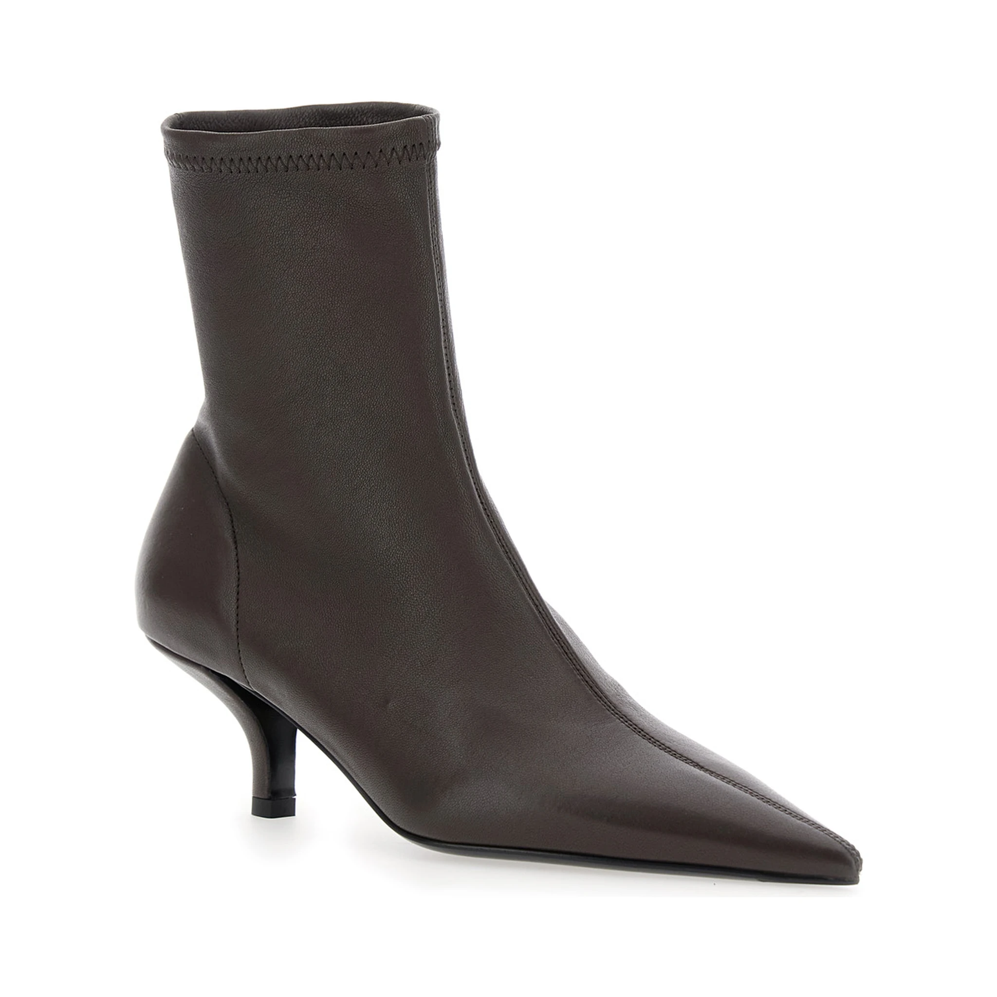 Brown Ankle Boots with Pointed Toe  in Leather Woman