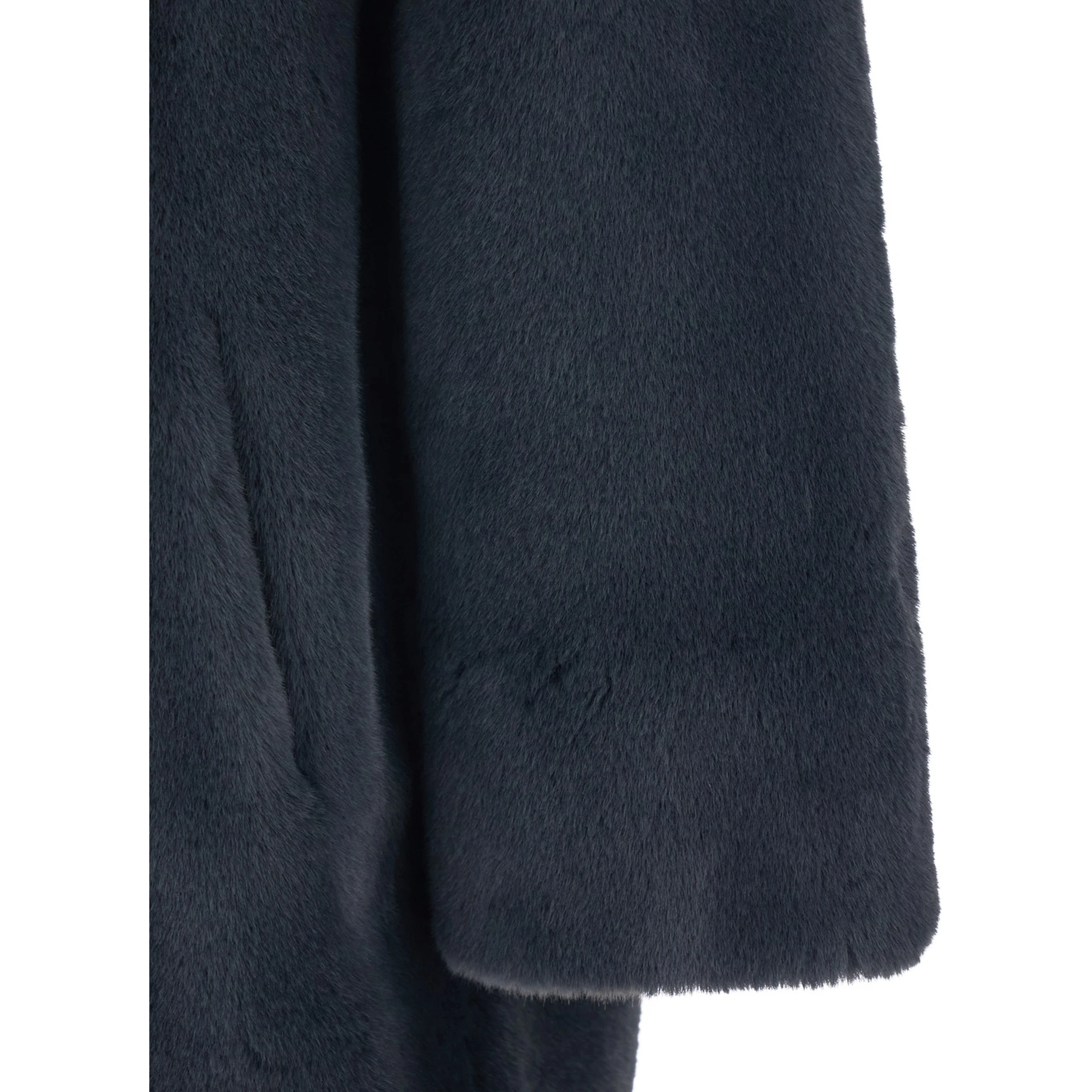 Camille Grey Coat with Wide Notched Revers and Front Concealed Closure in Ecofur Woman