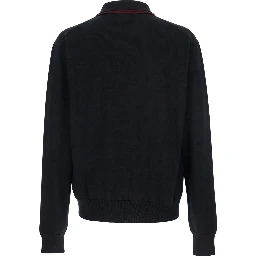 Black Sweater with Classic Collar and Front Zip Pockets in Wool Man