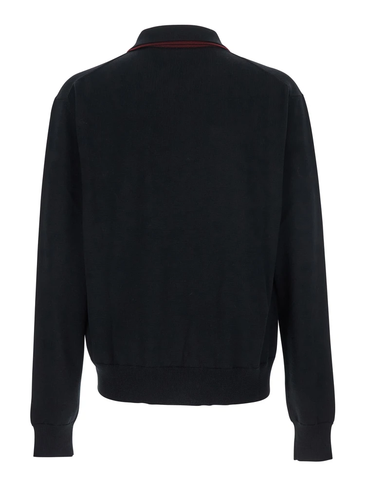 Black Sweater with Classic Collar and Front Zip Pockets in Wool Man alternative