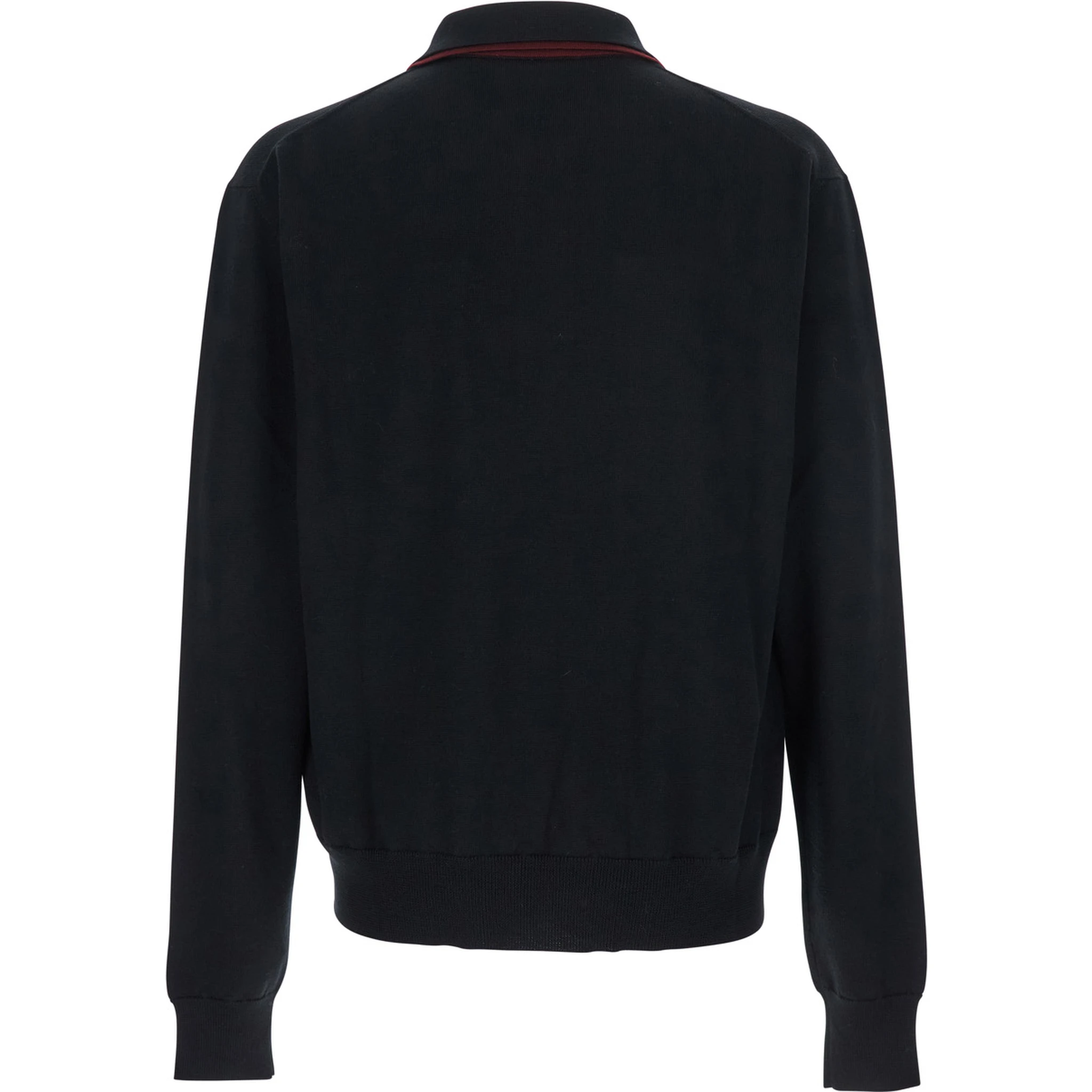 Black Sweater with Classic Collar and Front Zip Pockets in Wool Man