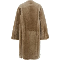 Beige Collarless Shearling Coat in Shearling Woman