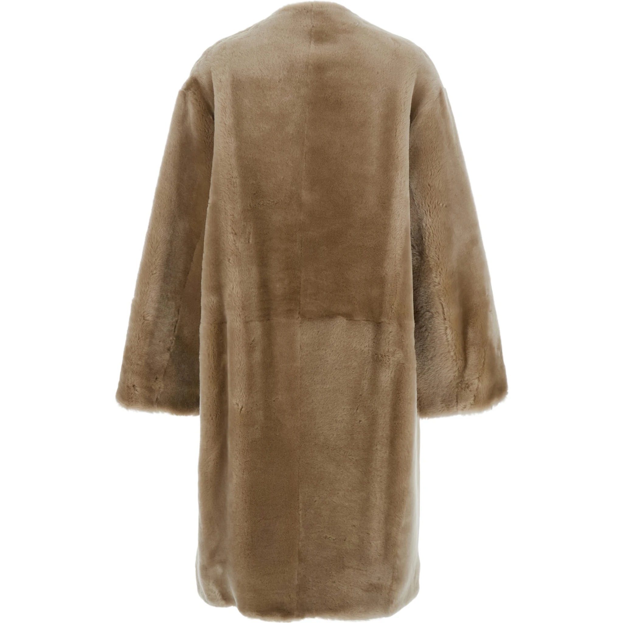 Beige Collarless Shearling Coat in Shearling Woman