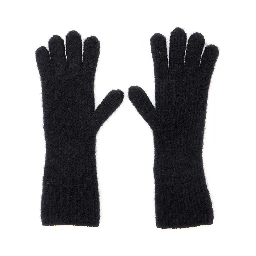 Les Gants Gros Grain Black Gloves with Logo Patch on the Front in Wool Blend Woman