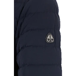 Laki Blue Down Jacket with High Neck and Logo Patch on the Sleeve in Tech Fabric Man