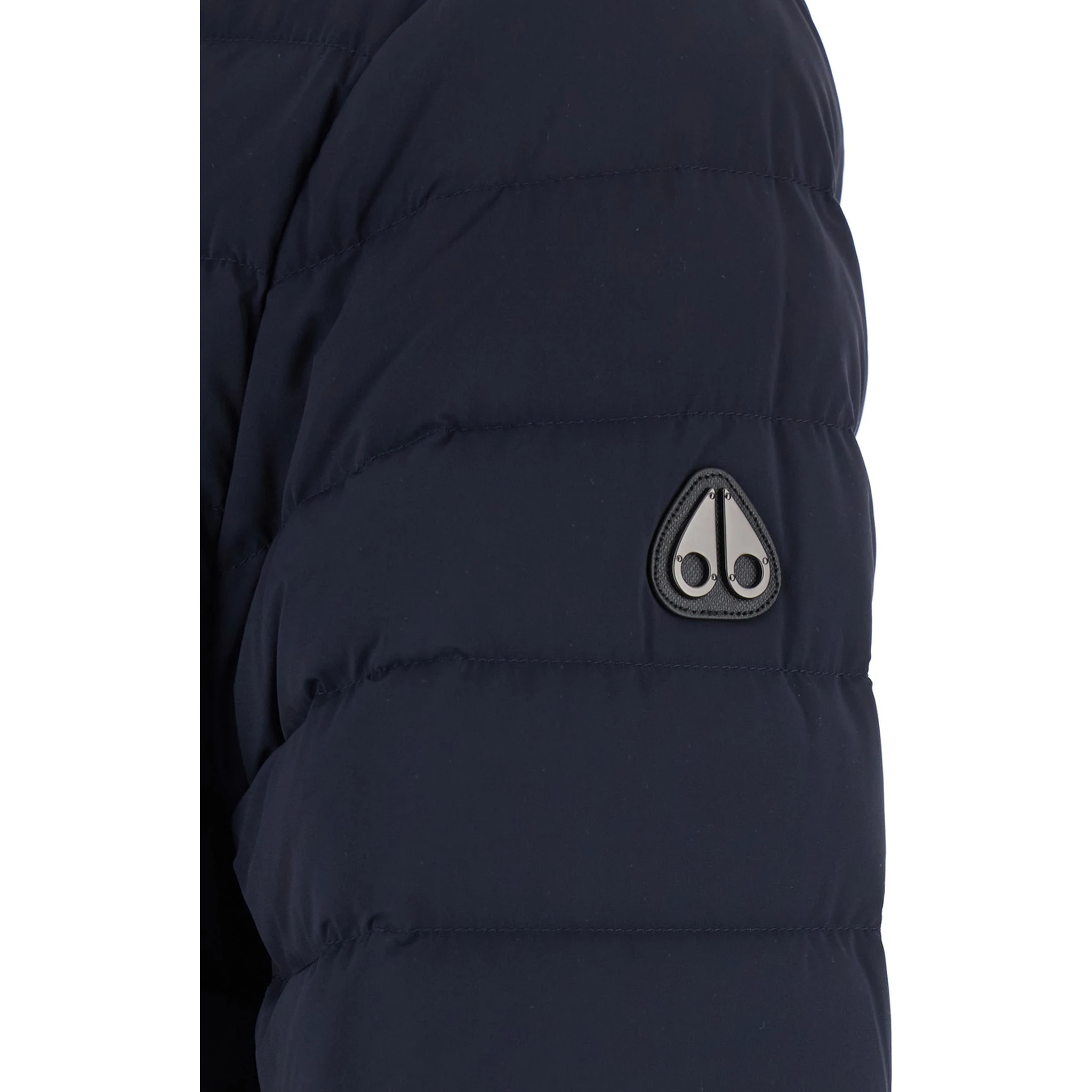 Laki Blue Down Jacket with High Neck and Logo Patch on the Sleeve in Tech Fabric Man