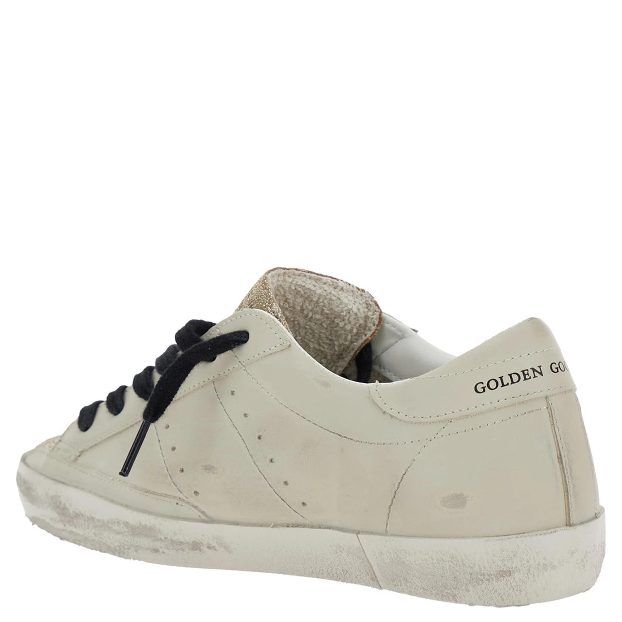 Superstar White Low Top Sneakers with Glittered Star Patch and Laminated Heel with Logo Lettering in Leather Woman