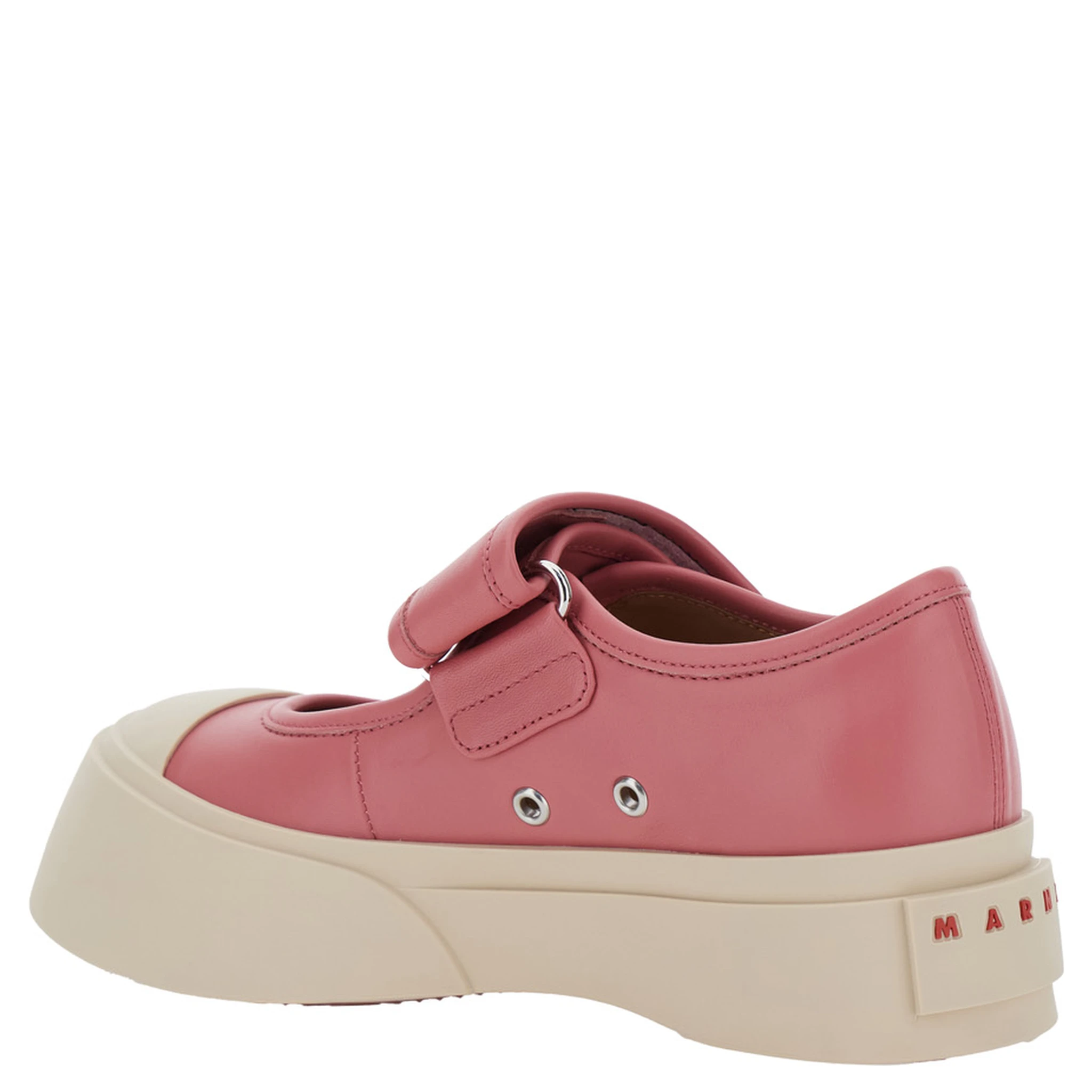 Mary Jane Pink Sandals with Touch-Strap Closure and Logo Patch on the Rear in Leather Woman