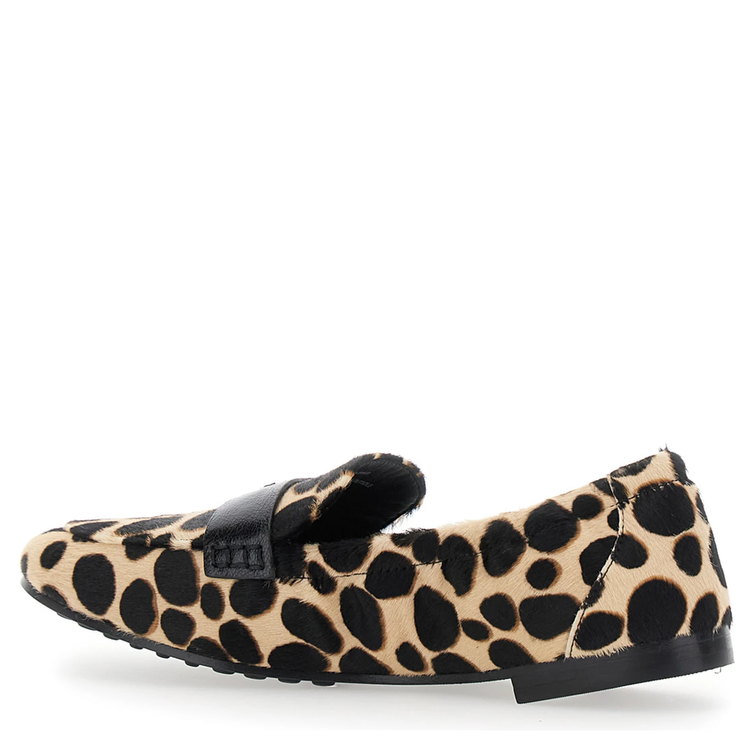 Beige Loafers with Front Logo and Animal Print in Leather Woman