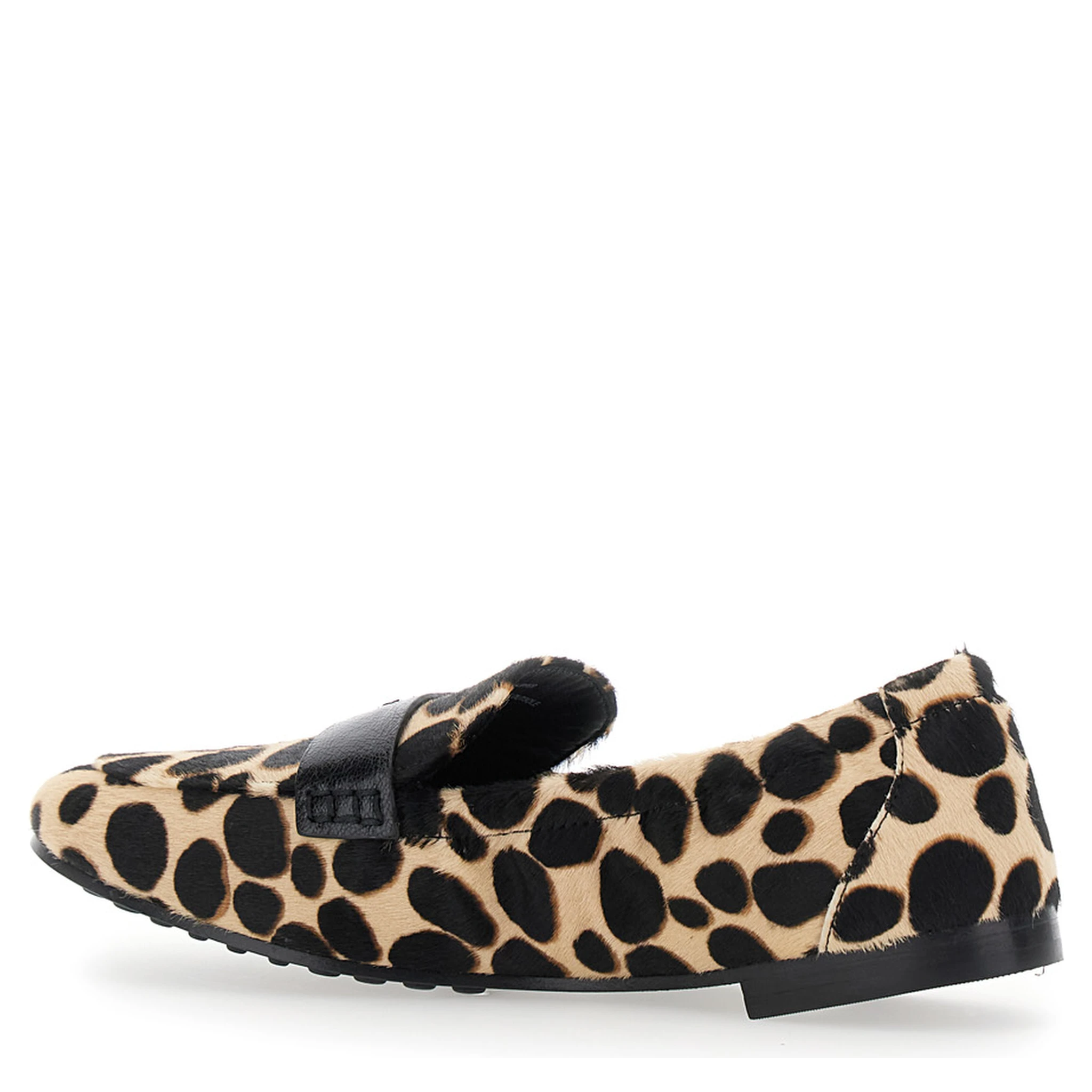 Beige Loafers with Front Logo and Animal Print in Leather Woman