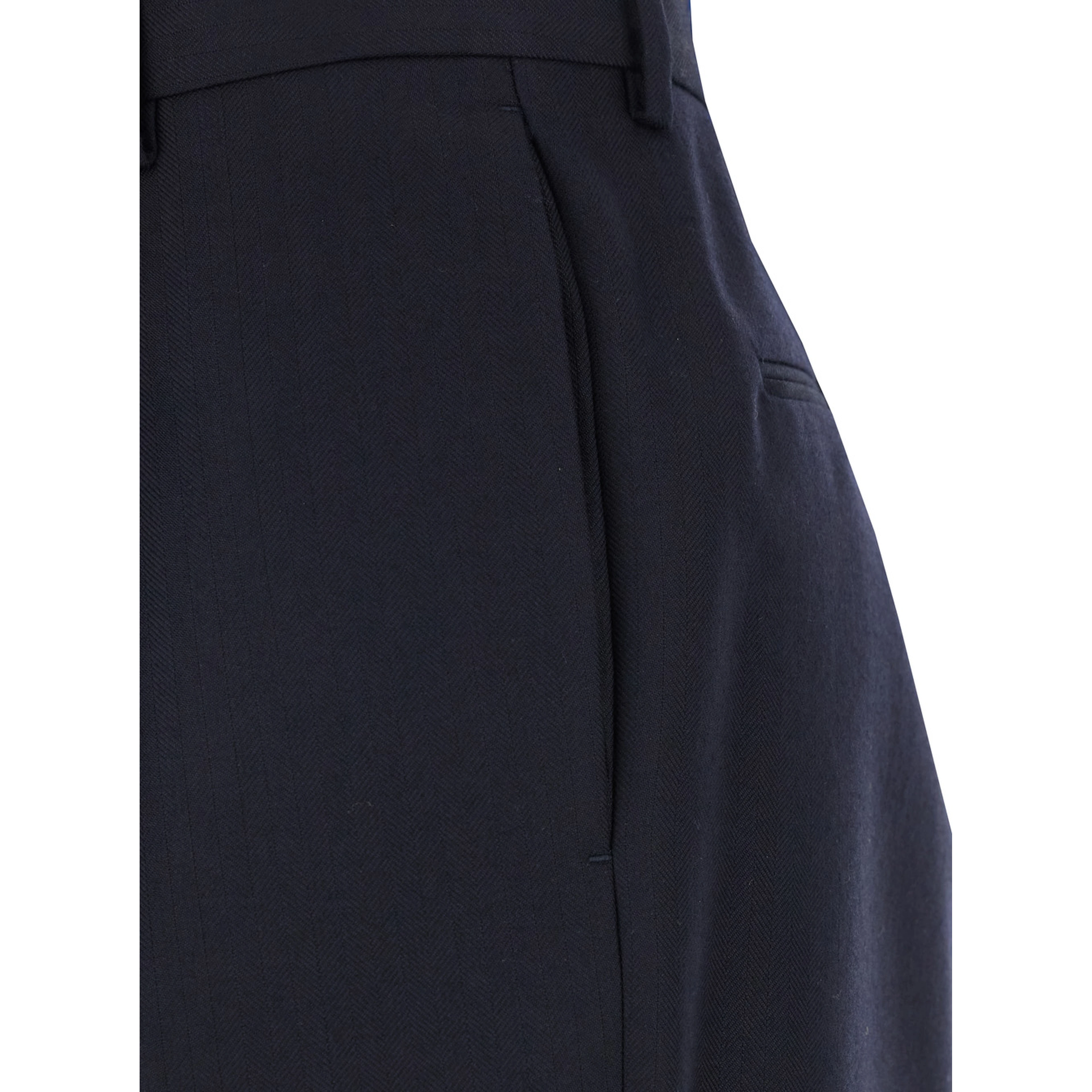 Portias Blue Pants with Wide Leg and Two Rear Welt Pockets in Wool Woman