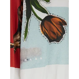 White Shirt with Classic Collar and Graphic Print on the Front in Cotton Woman