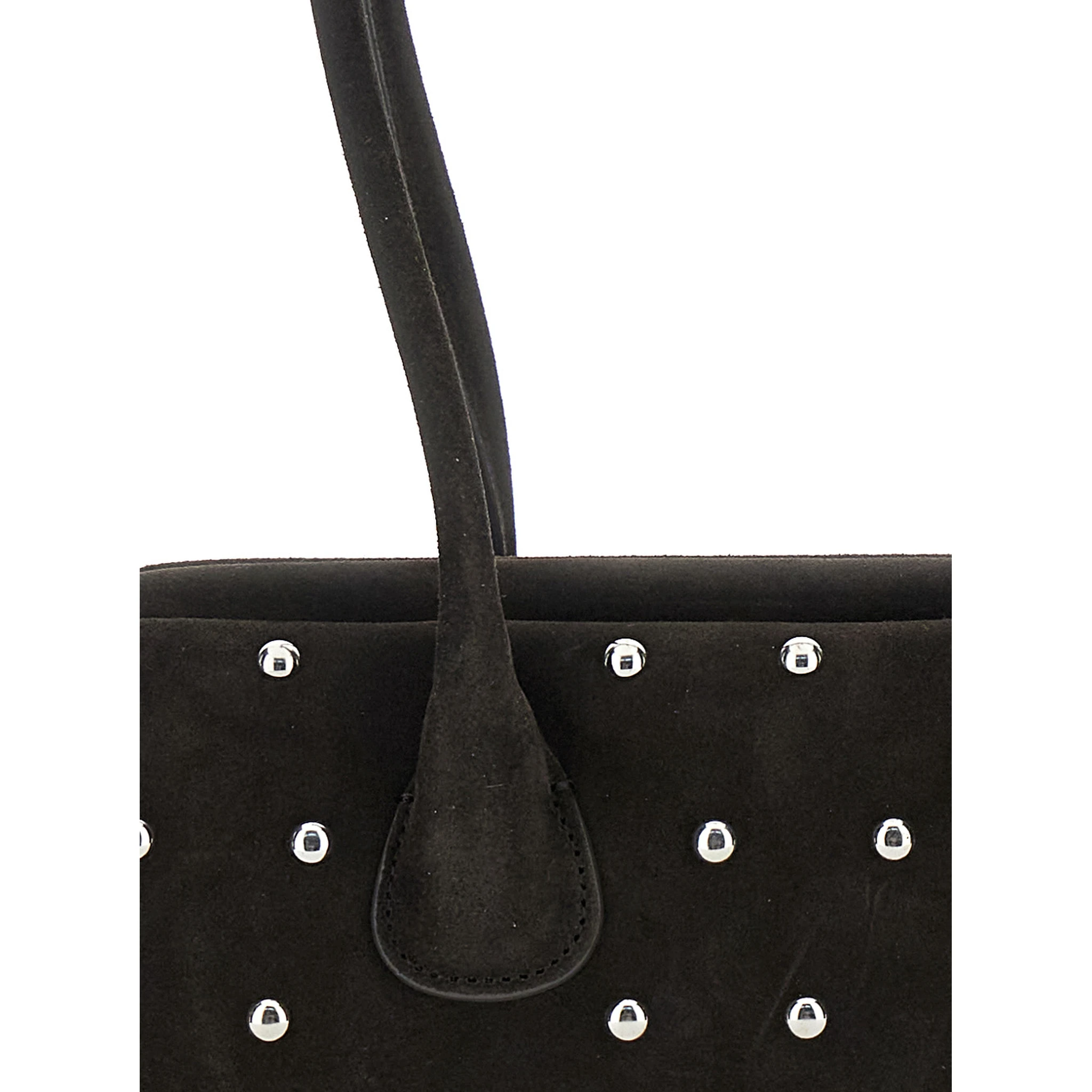 Boat Wide Mini Brown Shoulder Bag with Round Handles and Beaded Embellishment in Suede Woman