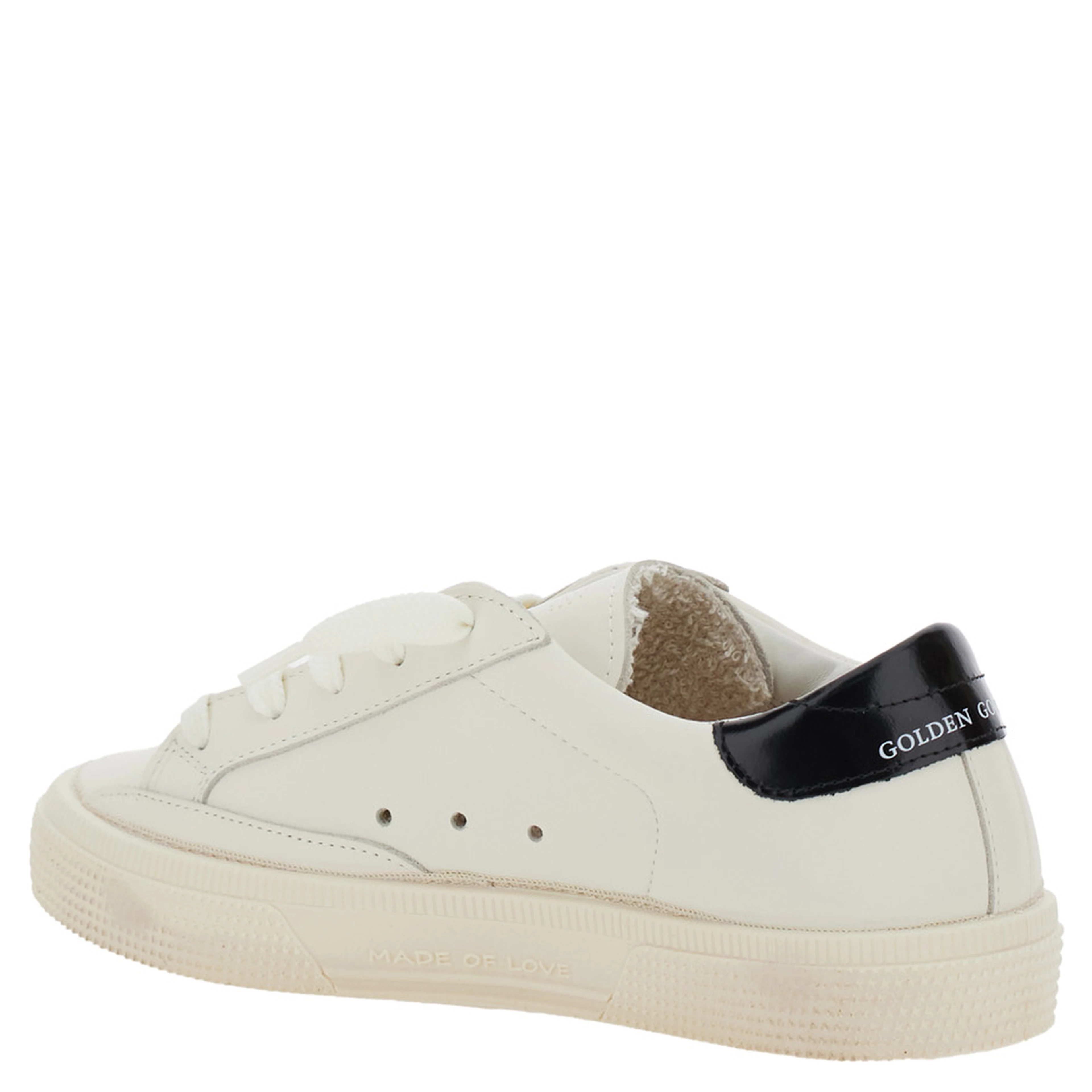 May White Low Top Sneakers with Glittered Star Patch and Contrasting Heel with Logo Lettering in Leather Girl