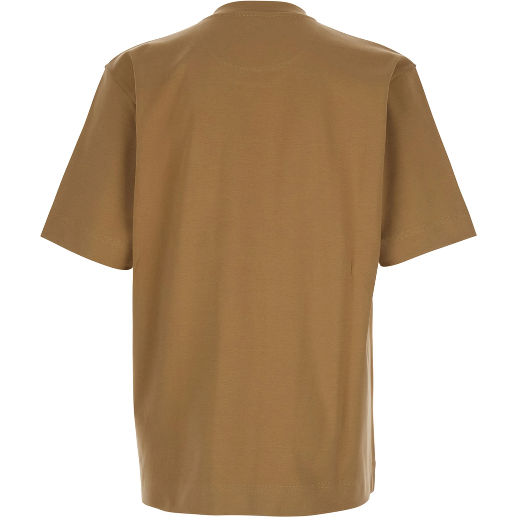 Beige T-Shirt with FF Patch Pocket in Cotton Man