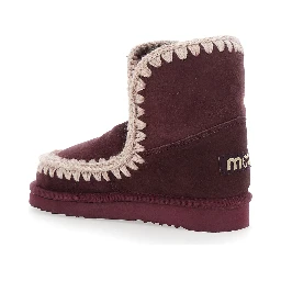 Eskimo Bordeaux Ankle Boots with Crochet Details and Logo Patch on the Rear in Suede Woman