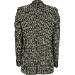 Brown Double-Breasted Jacket with Notched Revers and All-Over Check Motif in Wool Woman