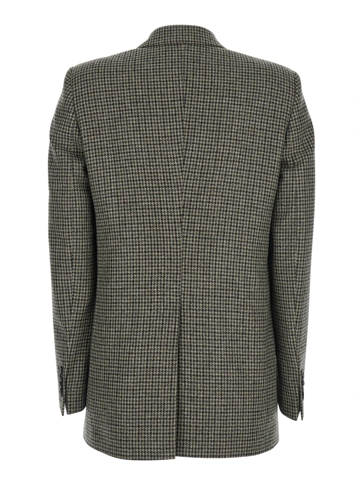 Brown Double-Breasted Jacket with Notched Revers and All-Over Check Motif in Wool Woman alternative