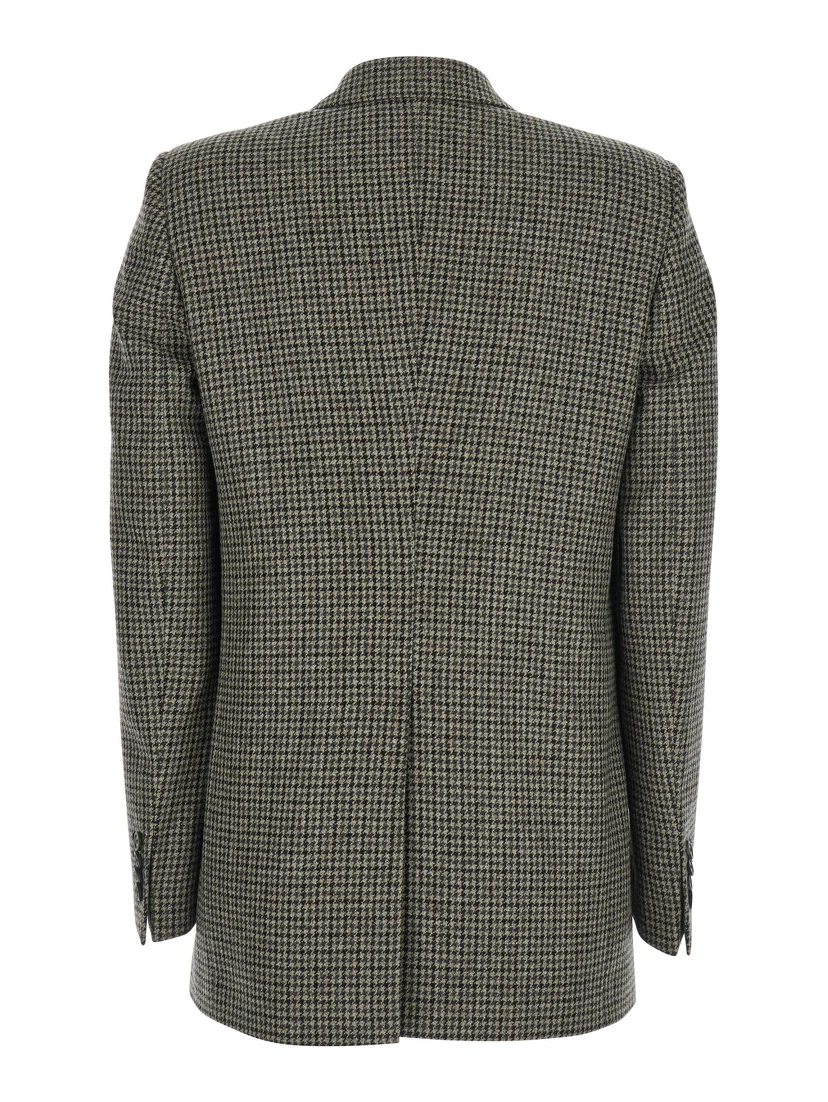Brown Double-Breasted Jacket with Notched Revers and All-Over Check Motif in Wool Woman