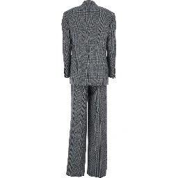 Grey Double-Breasted Suit with Plaid Pattern and Notched Revers in Wool Woman