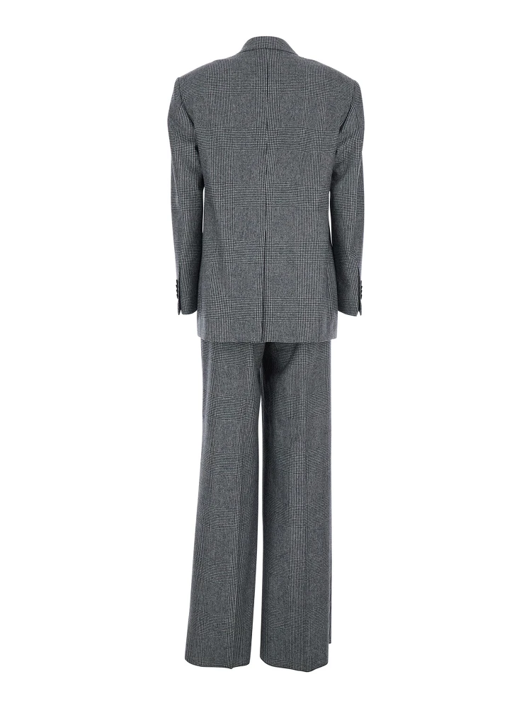 Grey Double-Breasted Suit with Plaid Pattern and Notched Revers in Wool Woman alternative