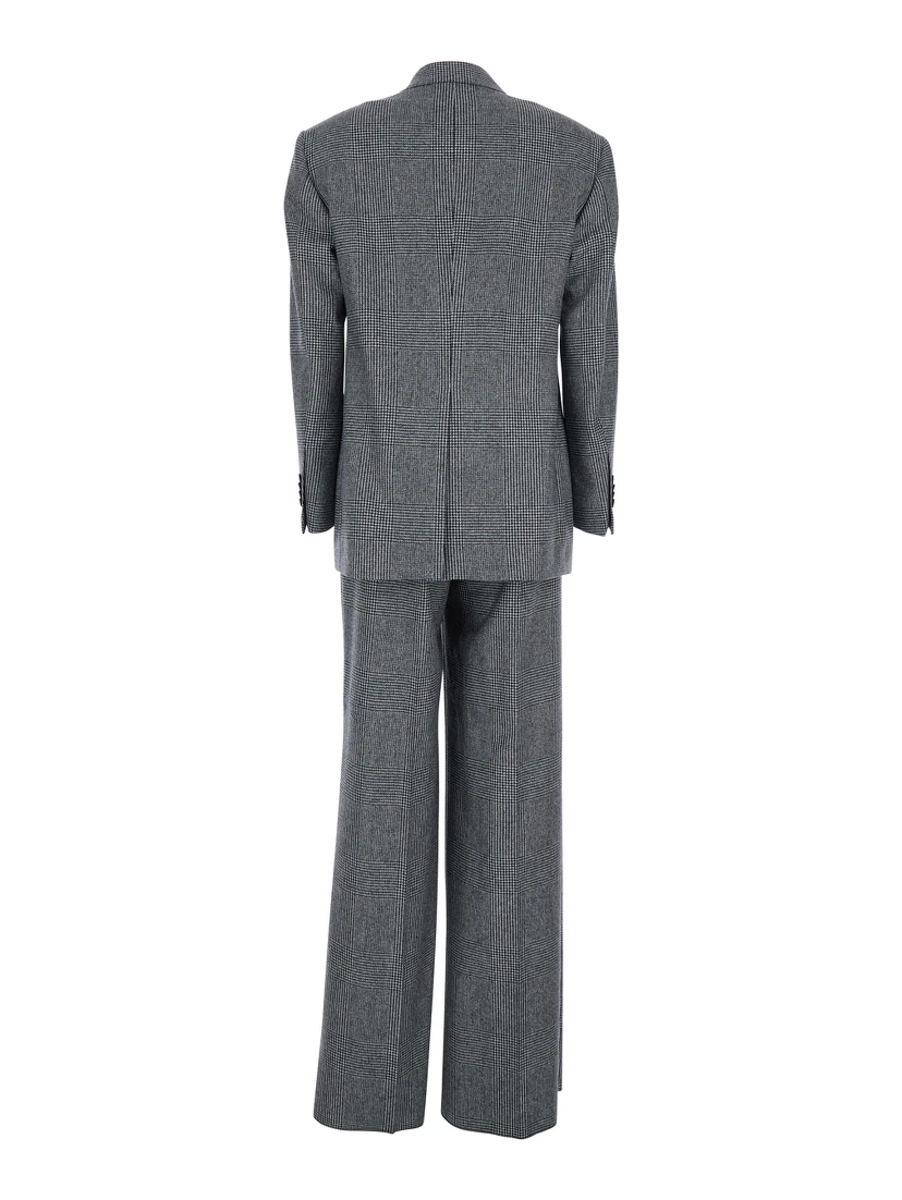 Grey Double-Breasted Suit with Plaid Pattern and Notched Revers in Wool Woman