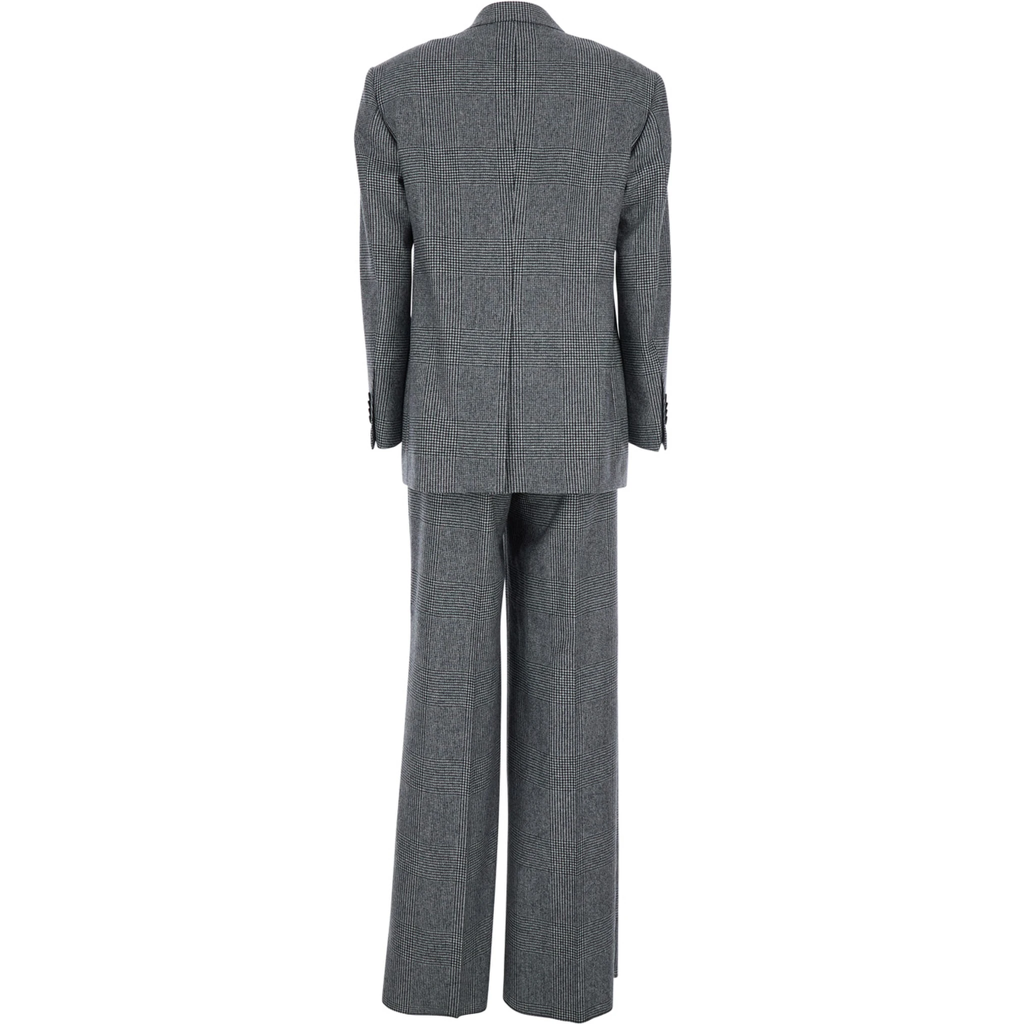 Grey Double-Breasted Suit with Plaid Pattern and Notched Revers in Wool Woman