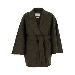 Verna Green Coat with Wide Notched Revers in Wool Woman