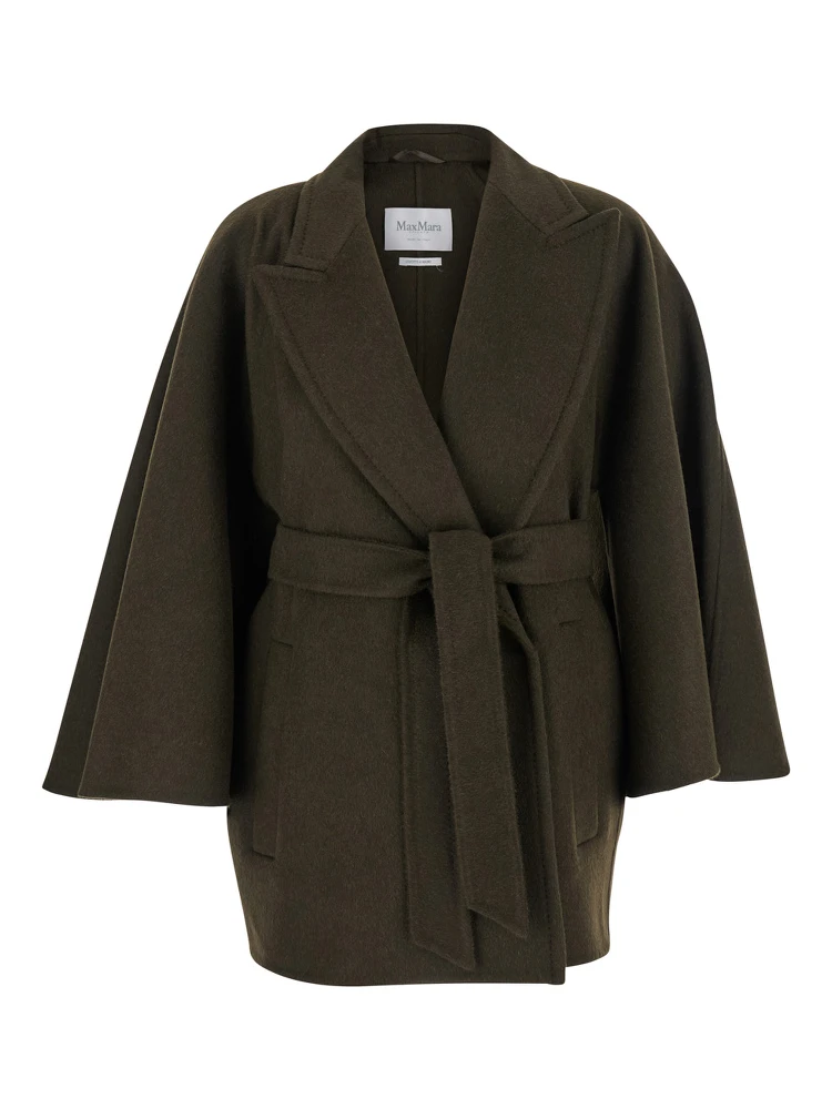 Verna Green Coat with Wide Notched Revers in Wool Woman