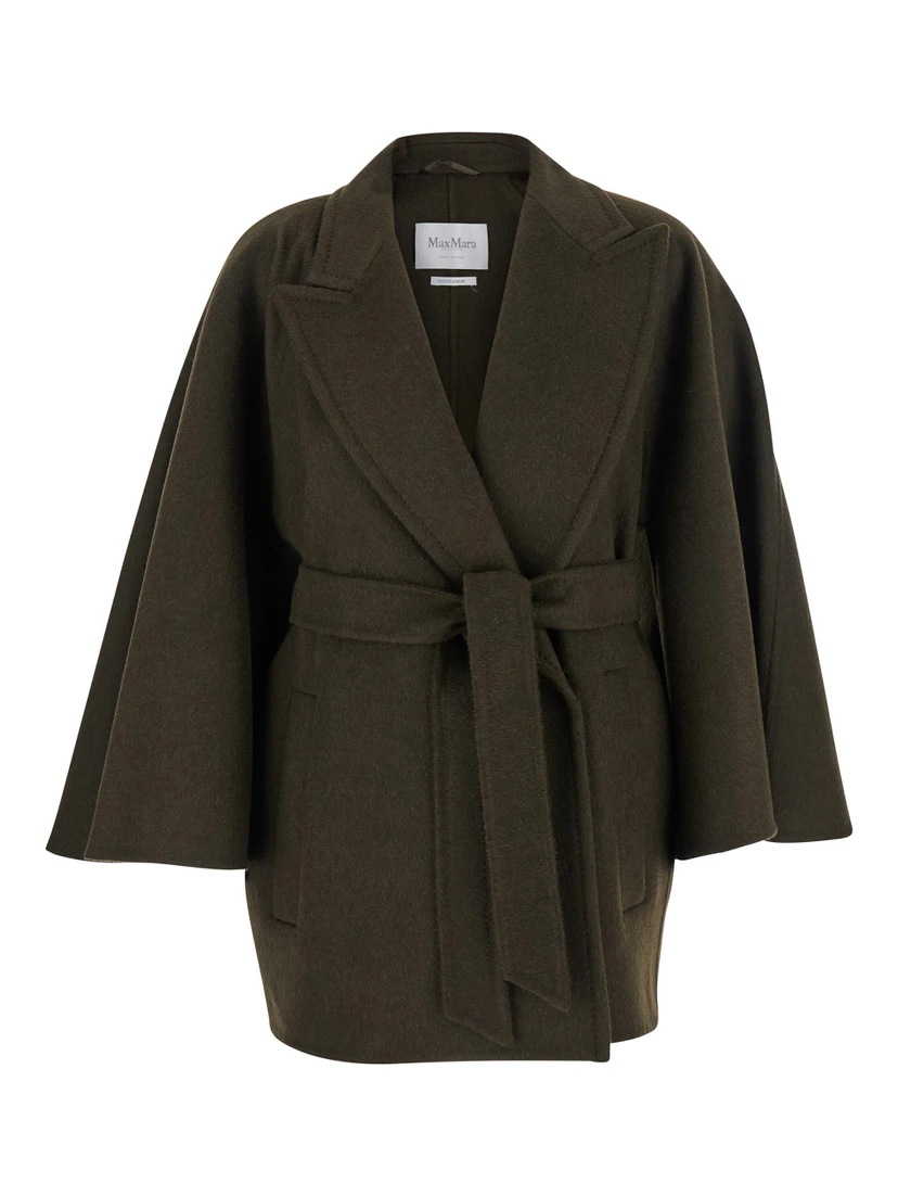 Verna Green Coat with Wide Notched Revers in Wool Woman
