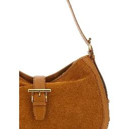 Brown Shoulder Bag with Adjustable Shoulder Strap and T Buckle Closure on the Front in Suede Woman