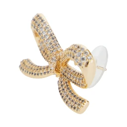 Metallic Bow Shaped Earings with Crystal Embellishments in Gold Plated Brass Woman