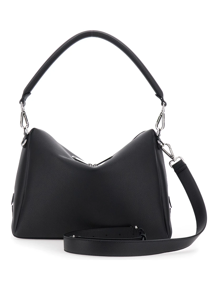 Lui Large Black Shoulder Bag with Removable Strap in Leather Man