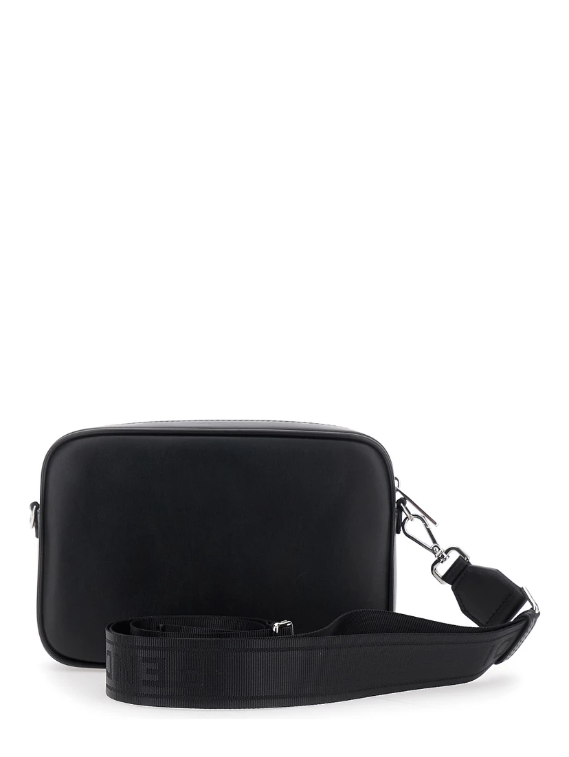 “Camera Case” Black Crossbody Bag with FF Motif in Leather Man
