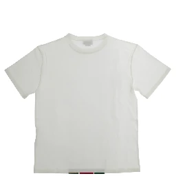 White T-Shirt with Logo Print and Web Detail in Cotton Boy