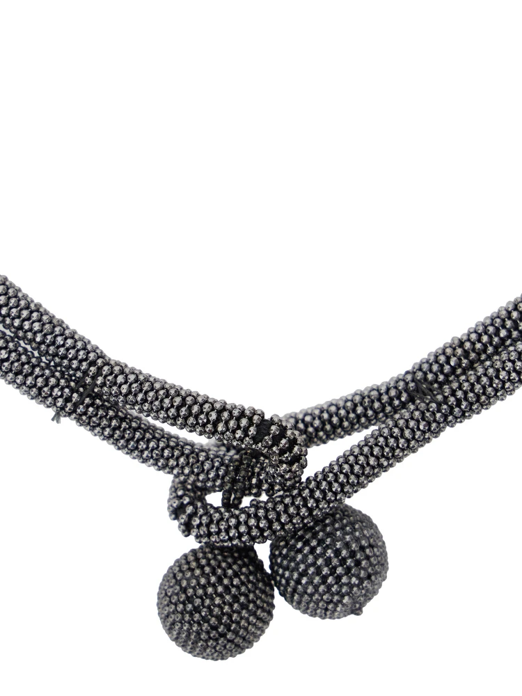 Grey Necklace with Beaded Design and Rhinestone Embellishment in Faux-Pearls Woman alternative