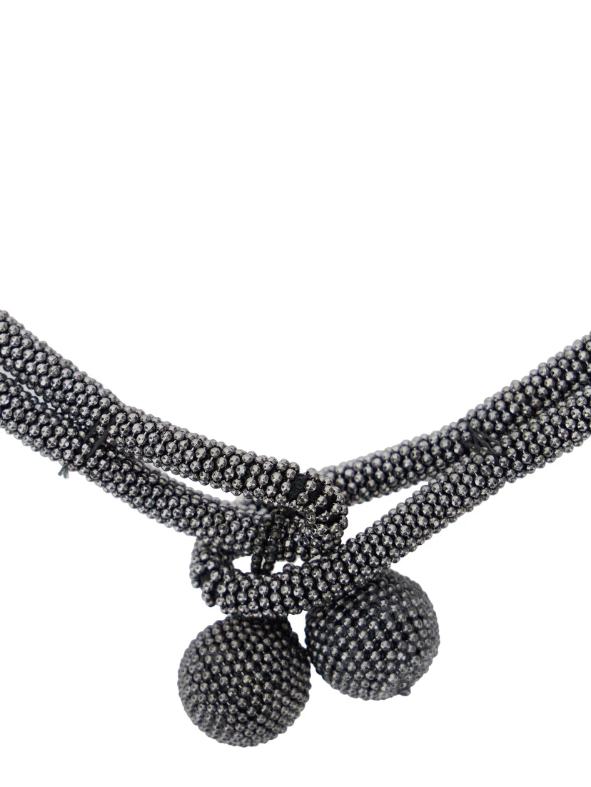 Grey Necklace with Beaded Design and Rhinestone Embellishment in Faux-Pearls Woman