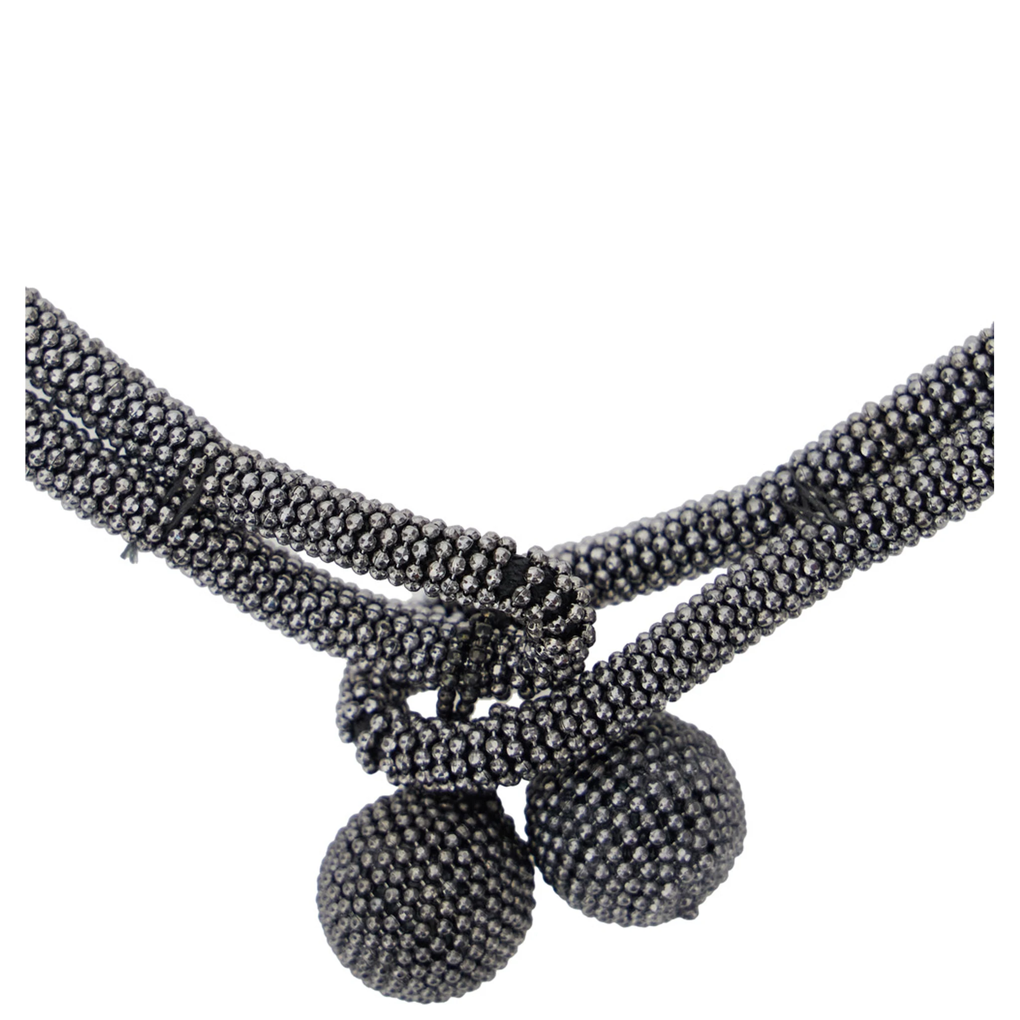 Grey Necklace with Beaded Design and Rhinestone Embellishment in Faux-Pearls Woman