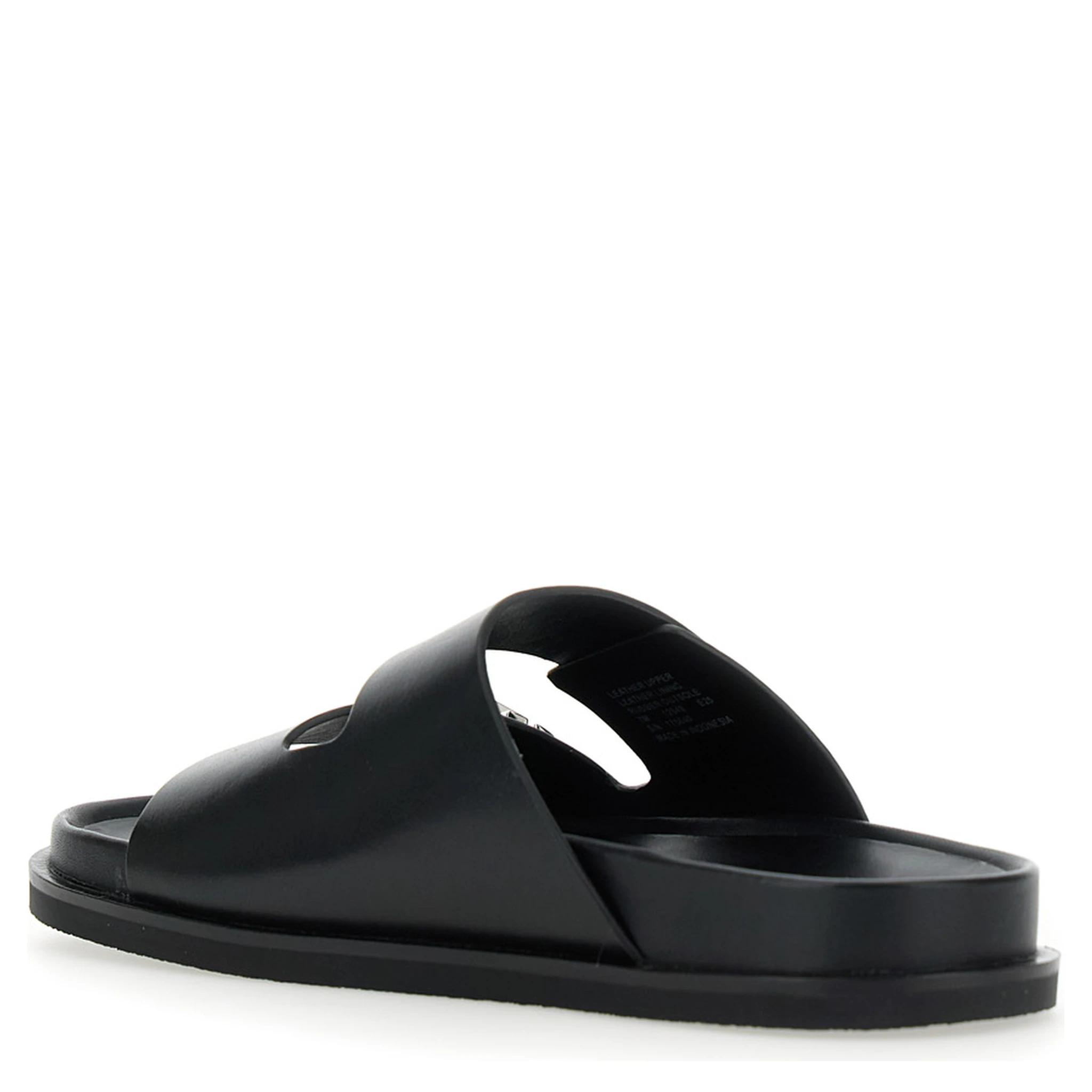 Turnlock Black Sandals with Double Strap and Logo Plaque in Leather Woman