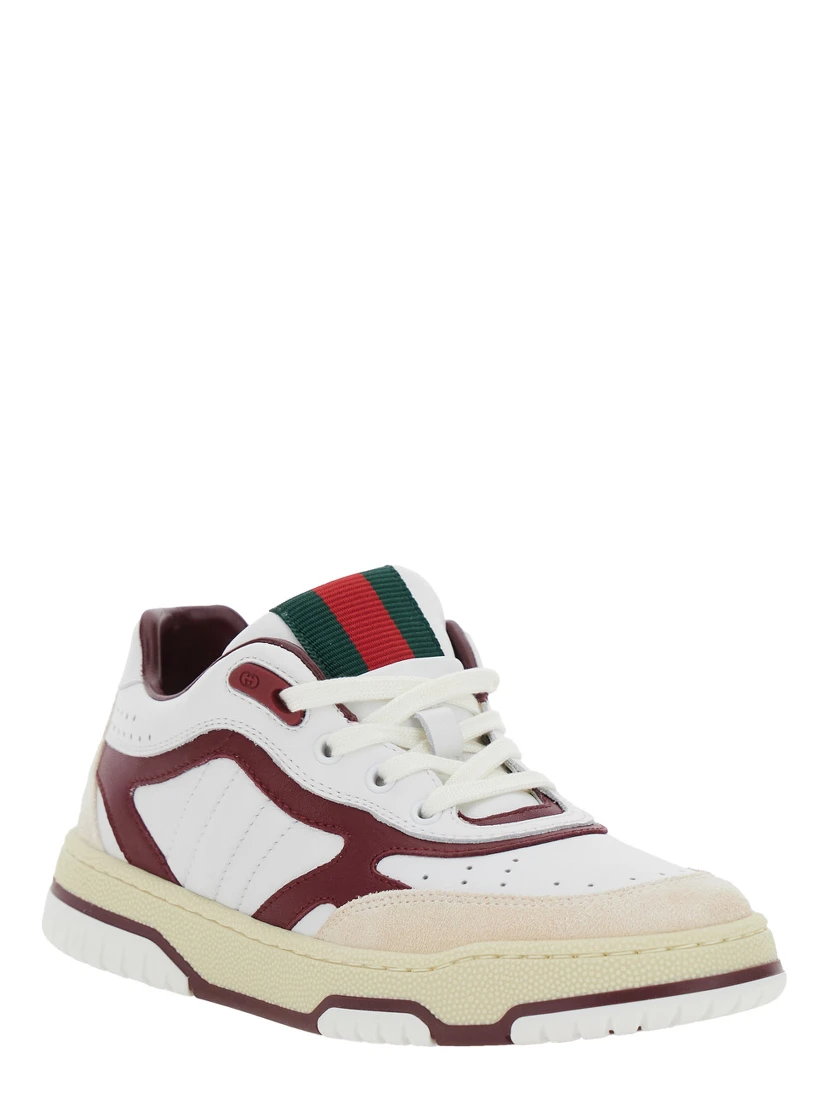 White Low Top Sneakers with Web Tongue in Leather Boy